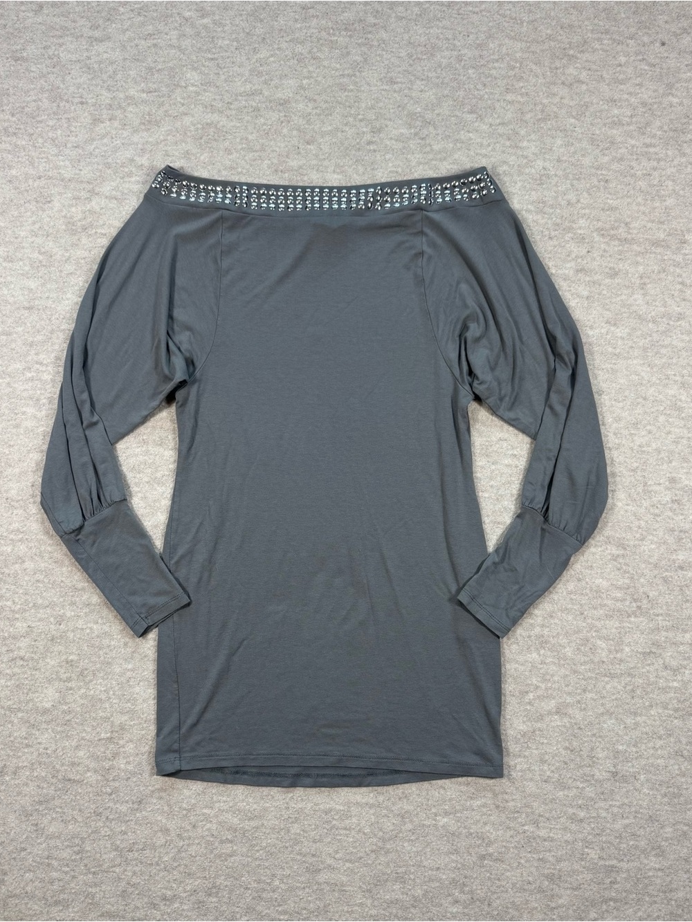 VENUS Off-Shoulder Gray Mini Dress with Studded Neckline